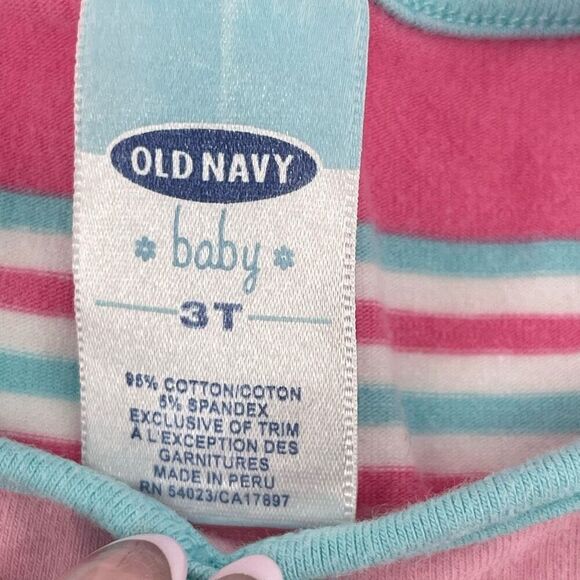 Vintage Old Navy Toddler Girls Tee – Pink & Blue Striped, Size 3T - Picture 5 of 9